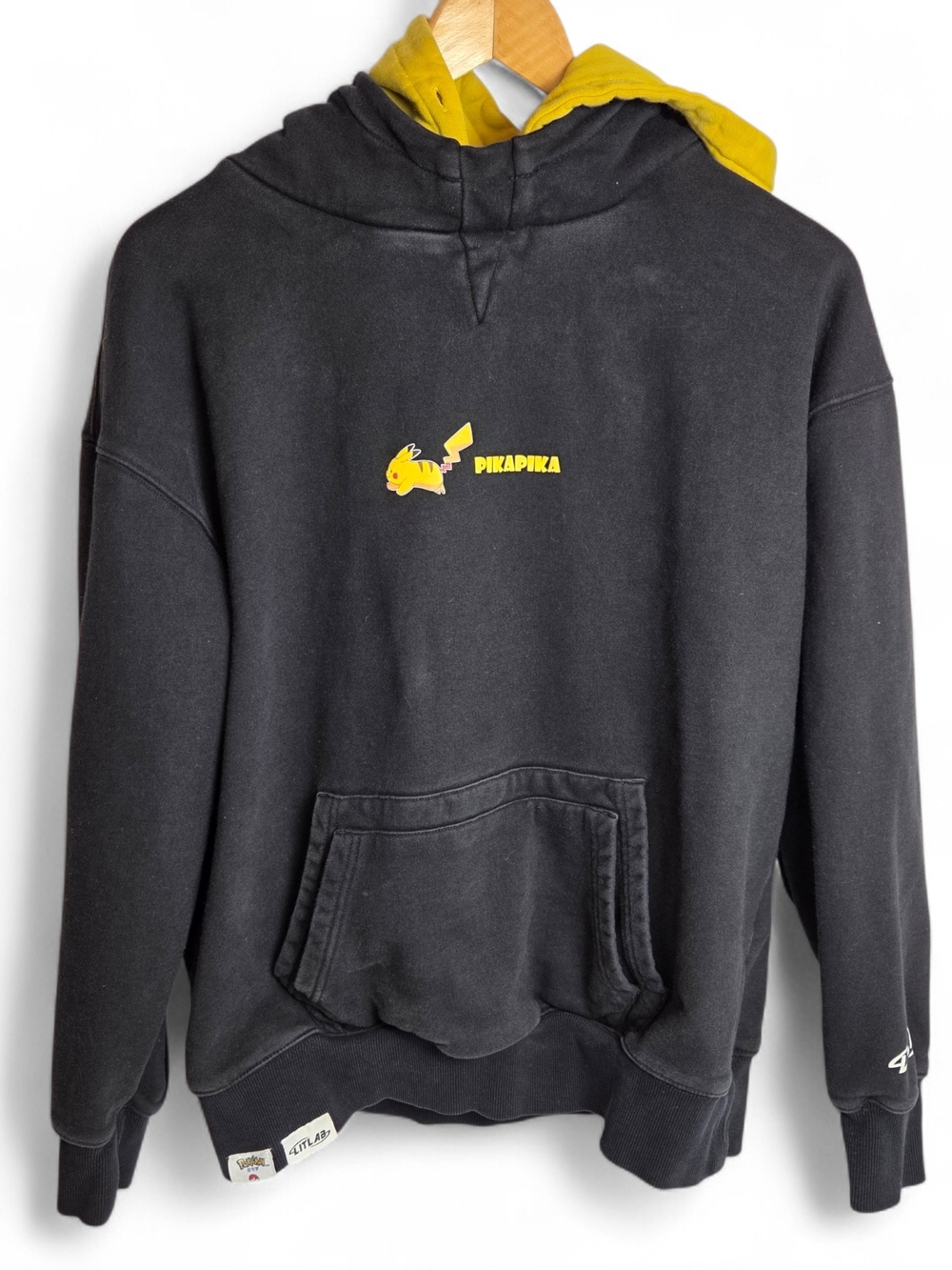 Pokemon X LITLAB Pikachu Hoodie Black Yellow Men's Medium Double Hood Anime